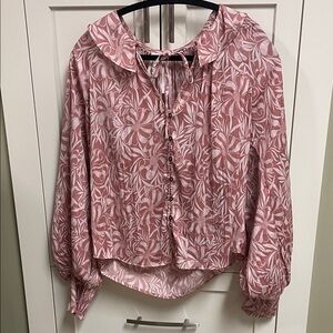 Anthropologie x Florence Balduca Pink Floral Tie-Neck Button Front Blouse size a